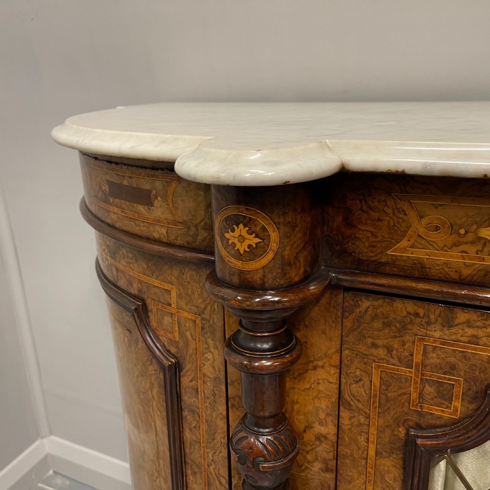 Burr walnut and marquetry Credenza with marble top View XIV