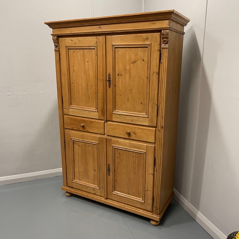 Large antique pine larder cupboard with drawers