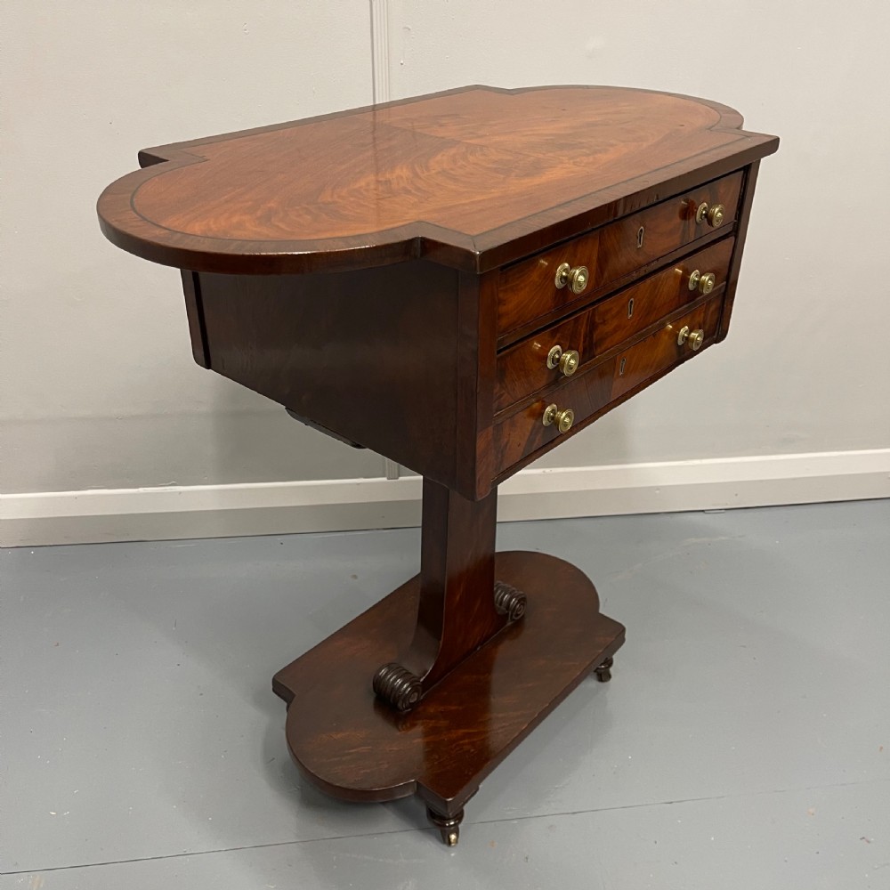 Double sided Regency mahogany inlaid work table  View X