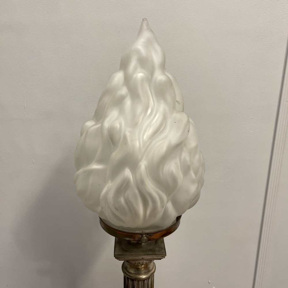 Nickel plated Corinthian column lamp with glass torch shade View IV