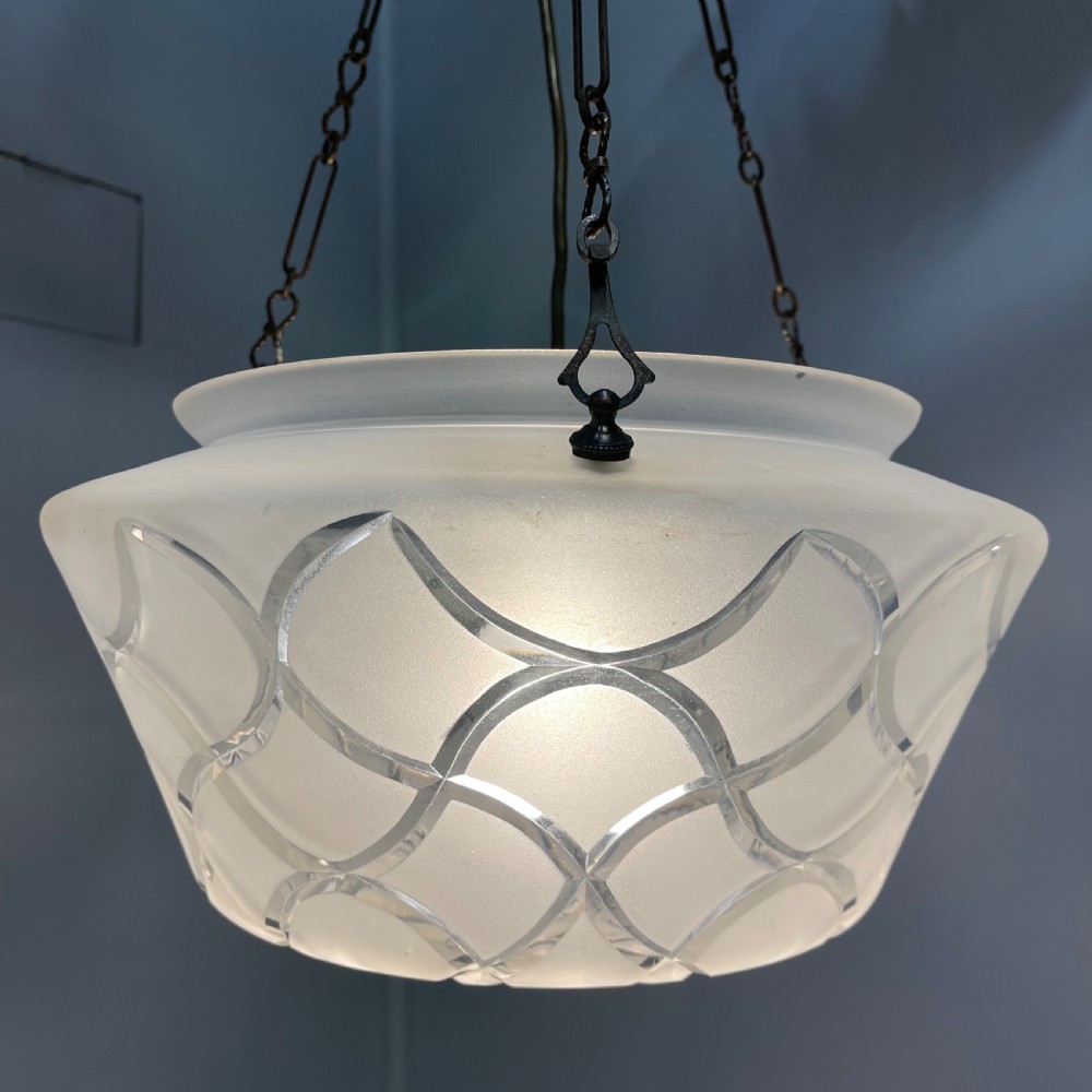 Cut and frosted glass plafonnier pendant shade View II