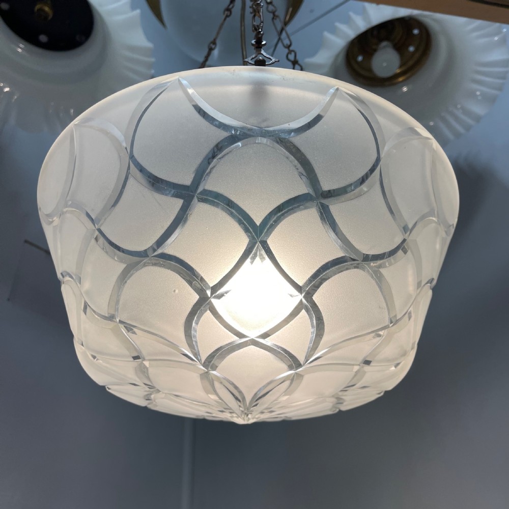 Cut and frosted glass plafonnier pendant shade View III