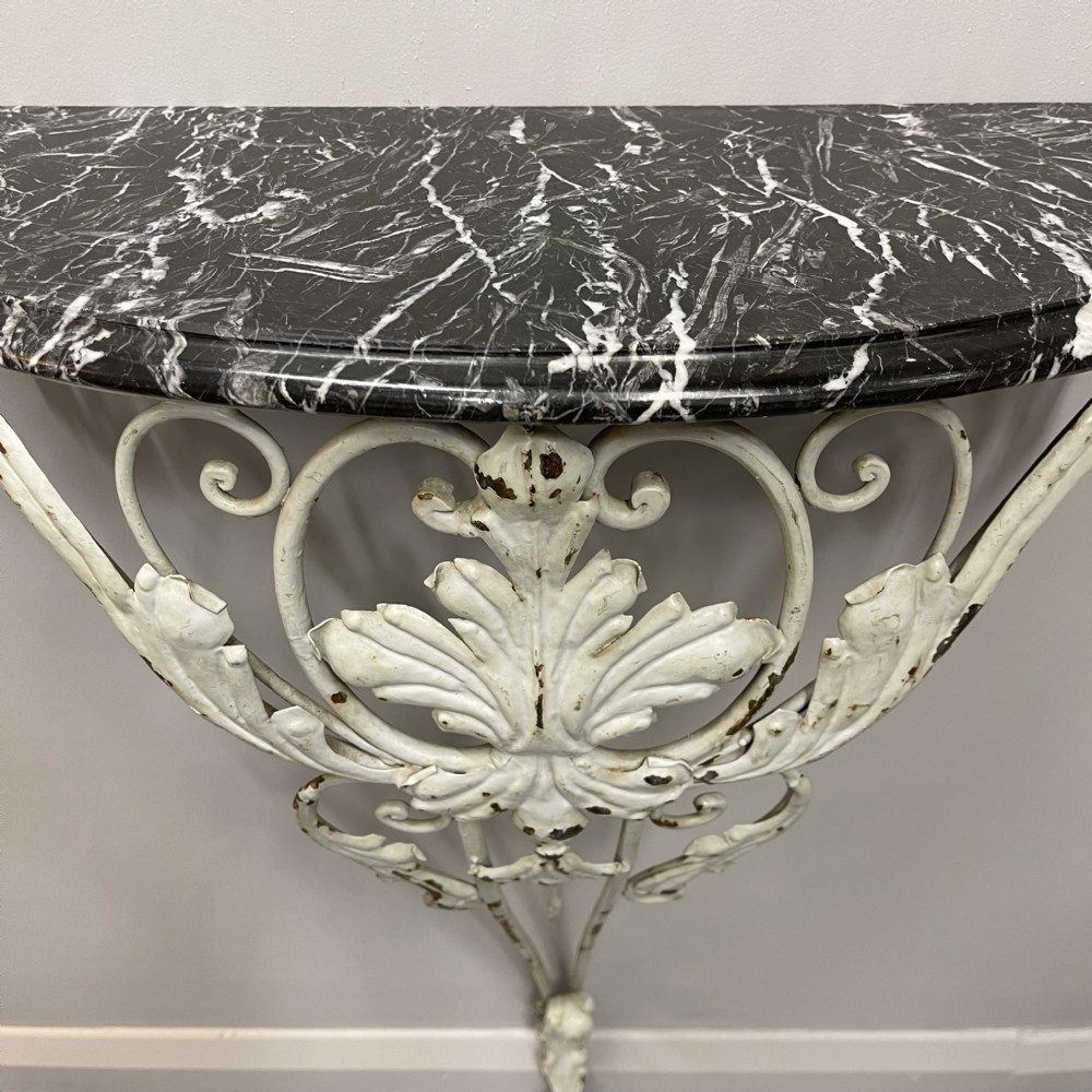 French marble top wrought iron demi lune console table View III