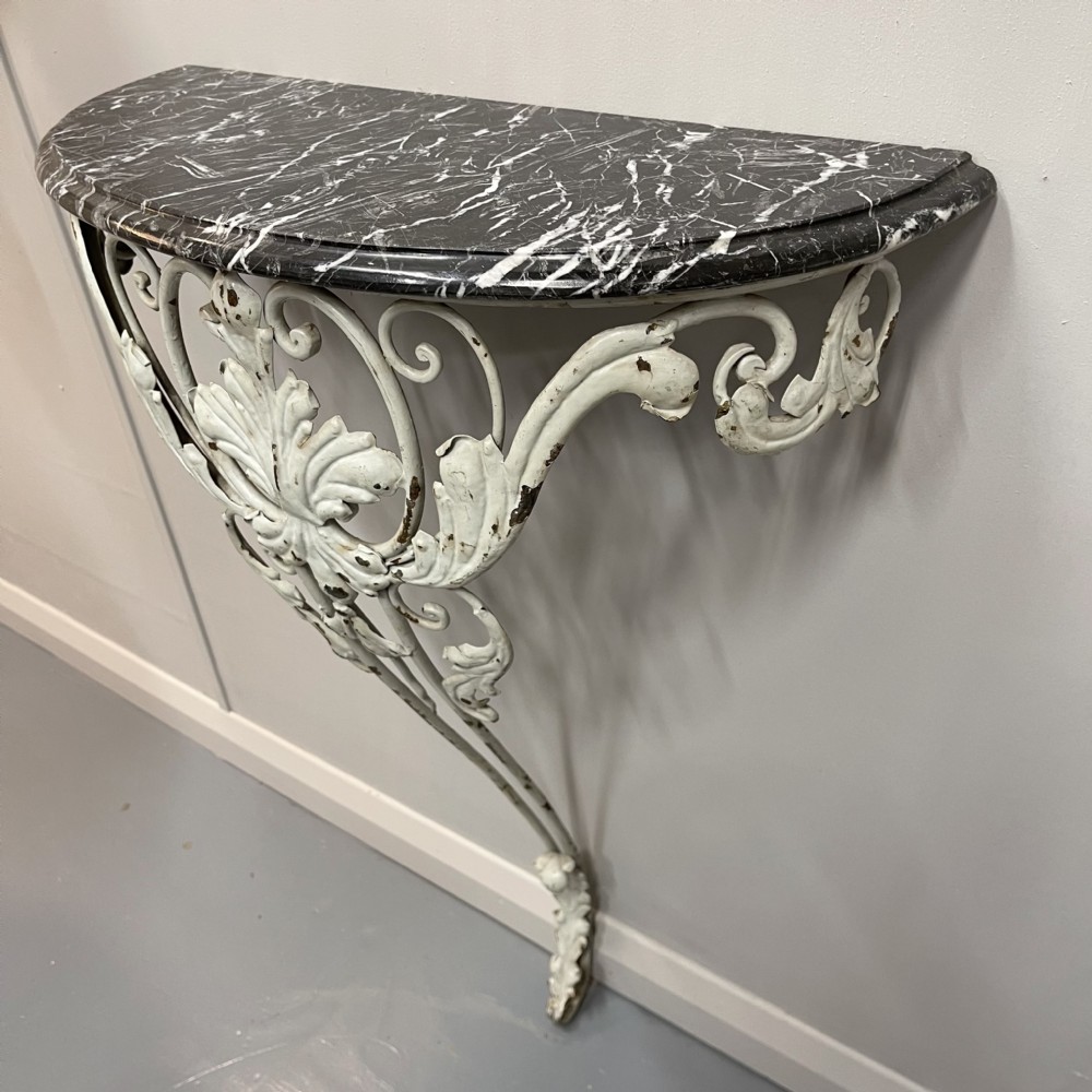 French marble top wrought iron demi lune console table View V