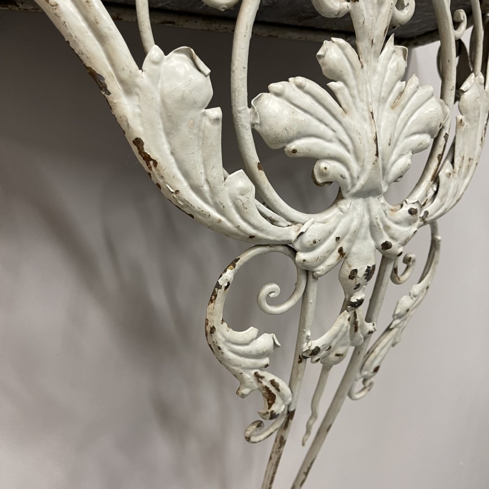 French marble top wrought iron demi lune console table View VI