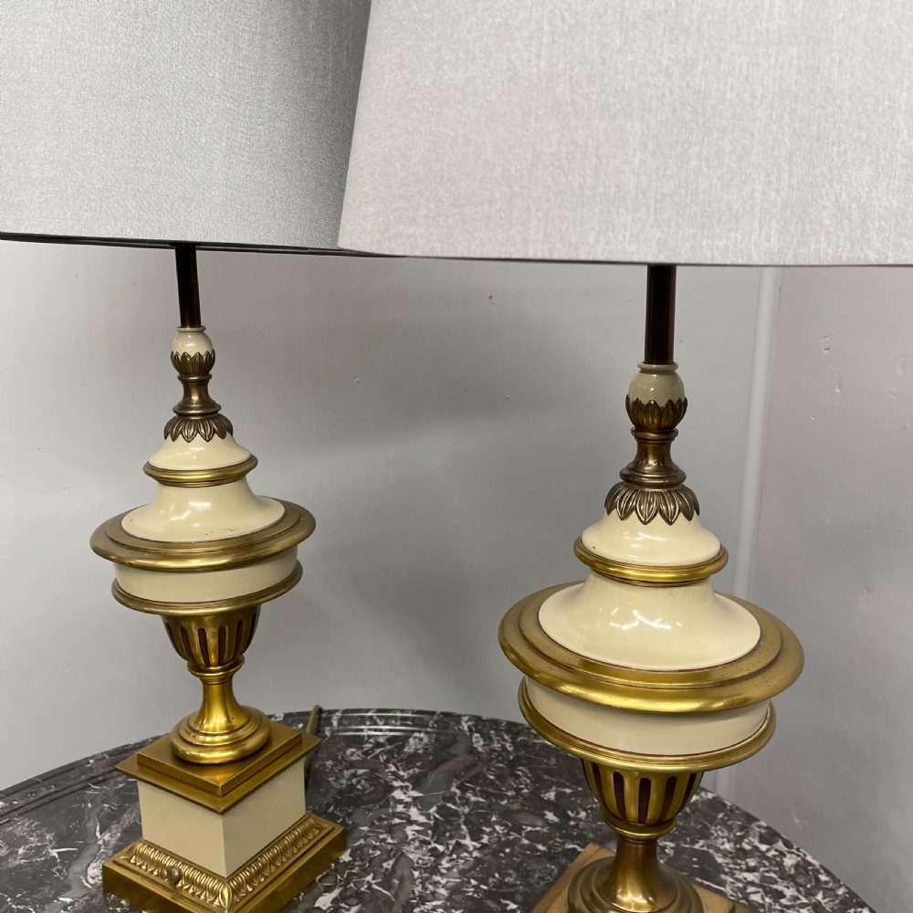 Pair of brass and enamelled lamps View II