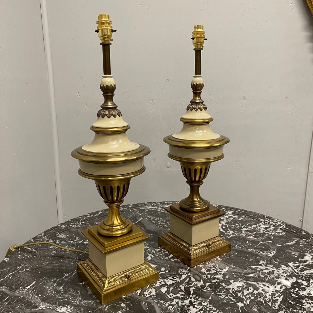 Pair of brass and enamelled lamps View III