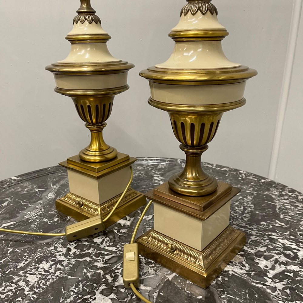 Pair of brass and enamelled lamps View V