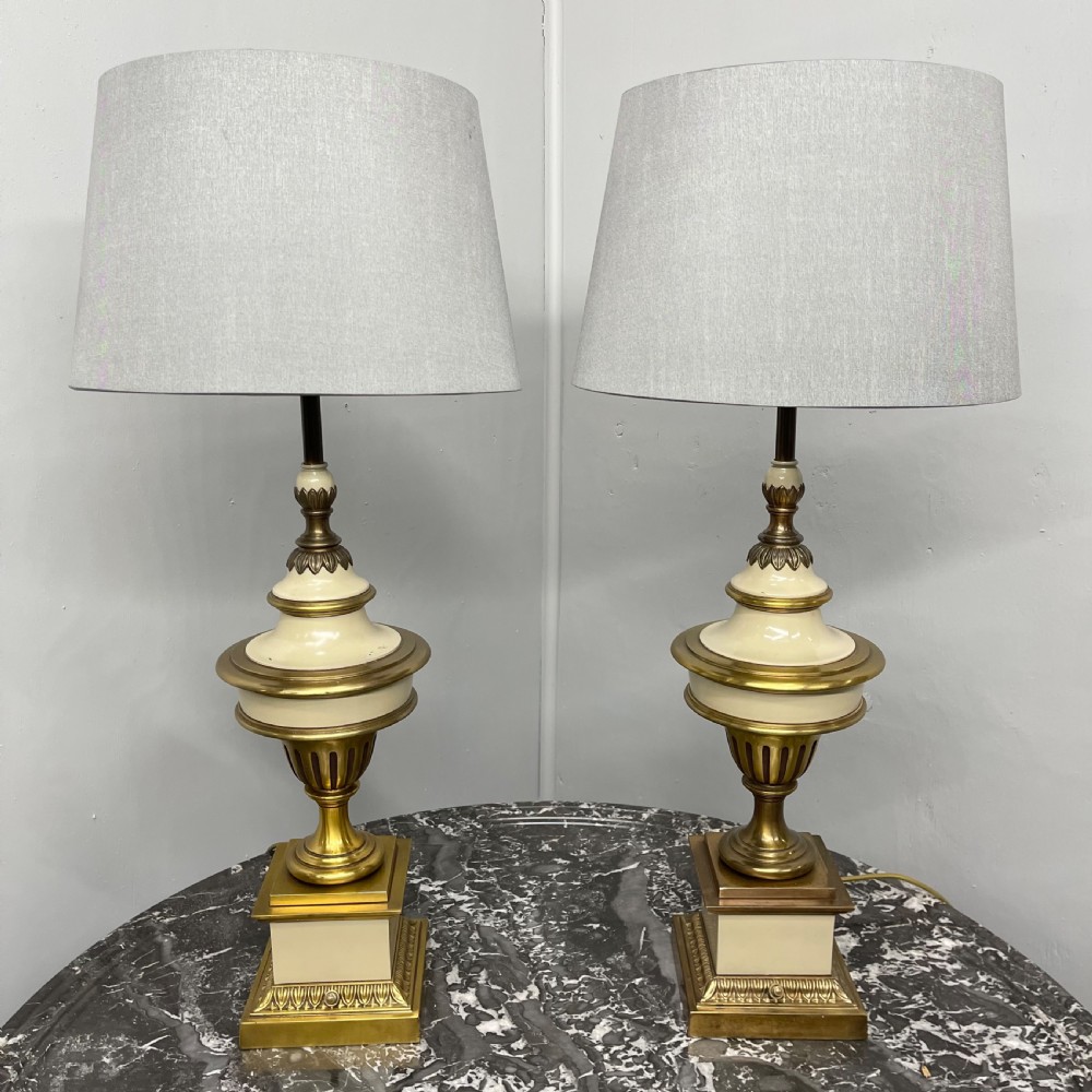 Pair of brass and enamelled lamps View IX