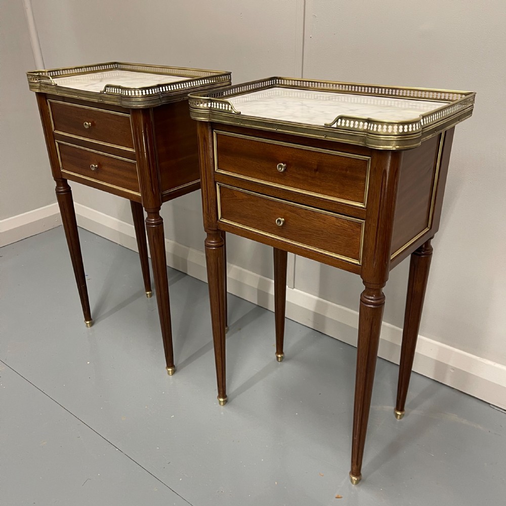 Pair of French Empire style inlaid bedside lamp tables