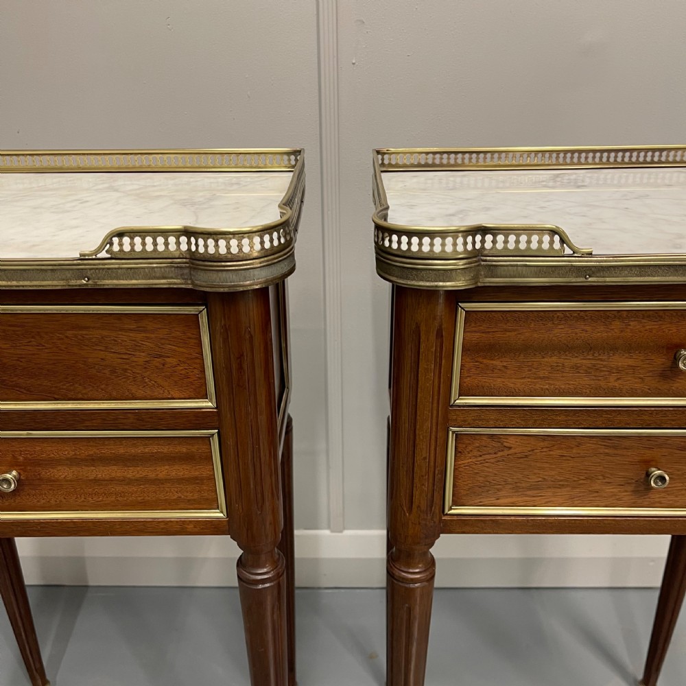 Pair of French Empire style inlaid bedside lamp tables View III
