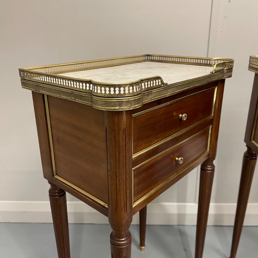 Pair of French Empire style inlaid bedside lamp tables View IV
