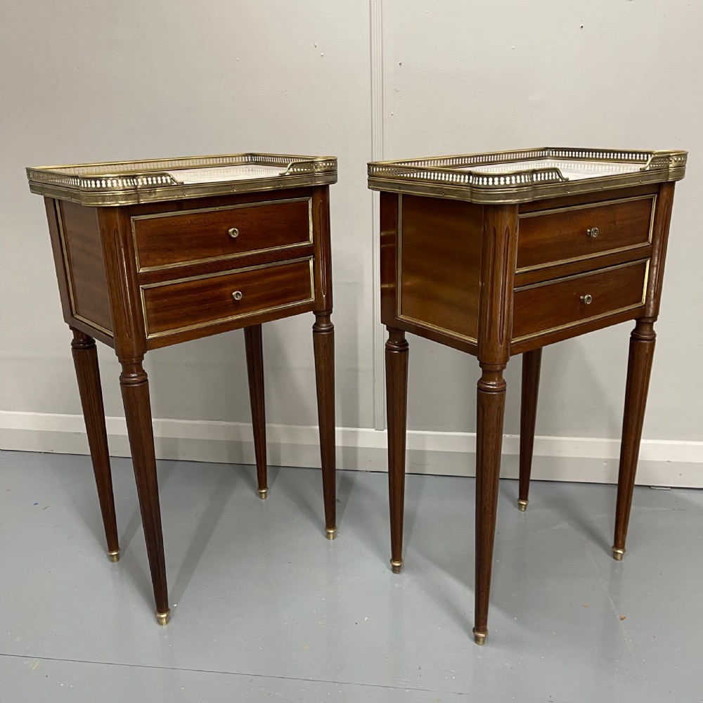Pair of French Empire style inlaid bedside lamp tables View V