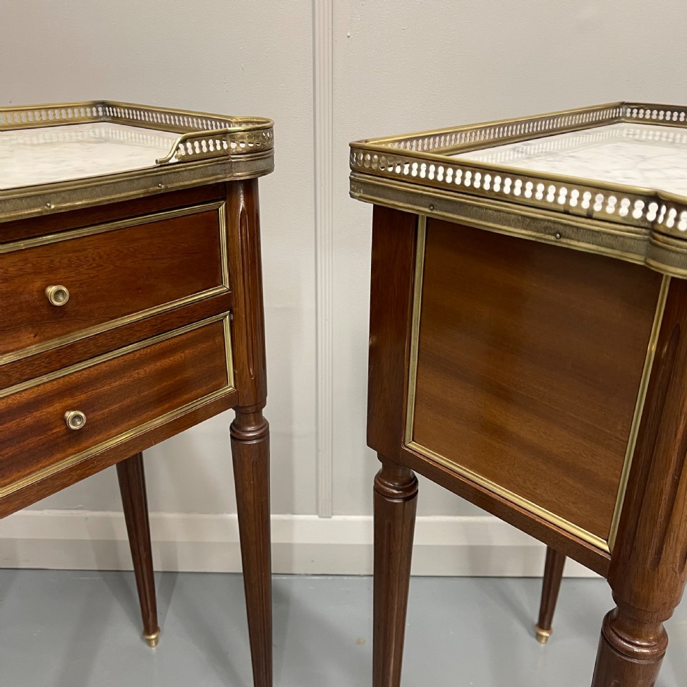 Pair of French Empire style inlaid bedside lamp tables View VI