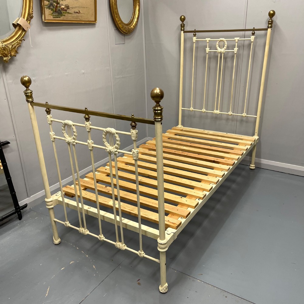 Victorian single painted brass and iron bed with slats