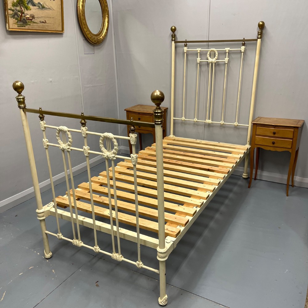 Victorian single painted brass and iron bed with slats View II