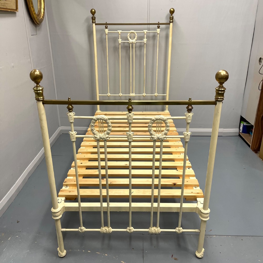 Victorian single painted brass and iron bed with slats View III