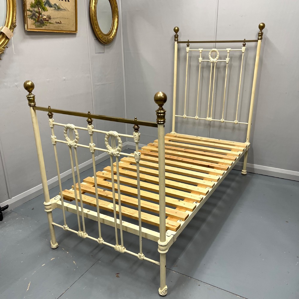 Victorian single painted brass and iron bed with slats View X
