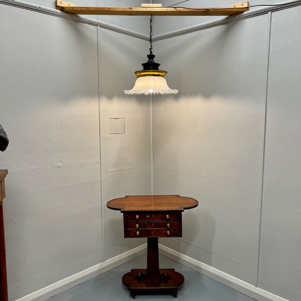 Large Victorian hanging pendant light with milk glass shade  View II