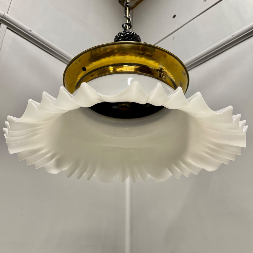 Large Victorian hanging pendant light with milk glass shade  View III