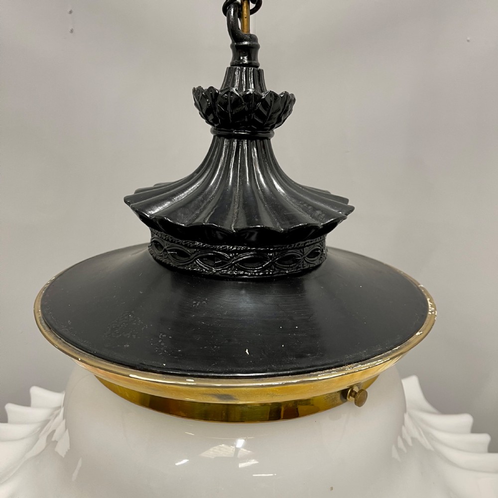 Large Victorian hanging pendant light with milk glass shade  View IV