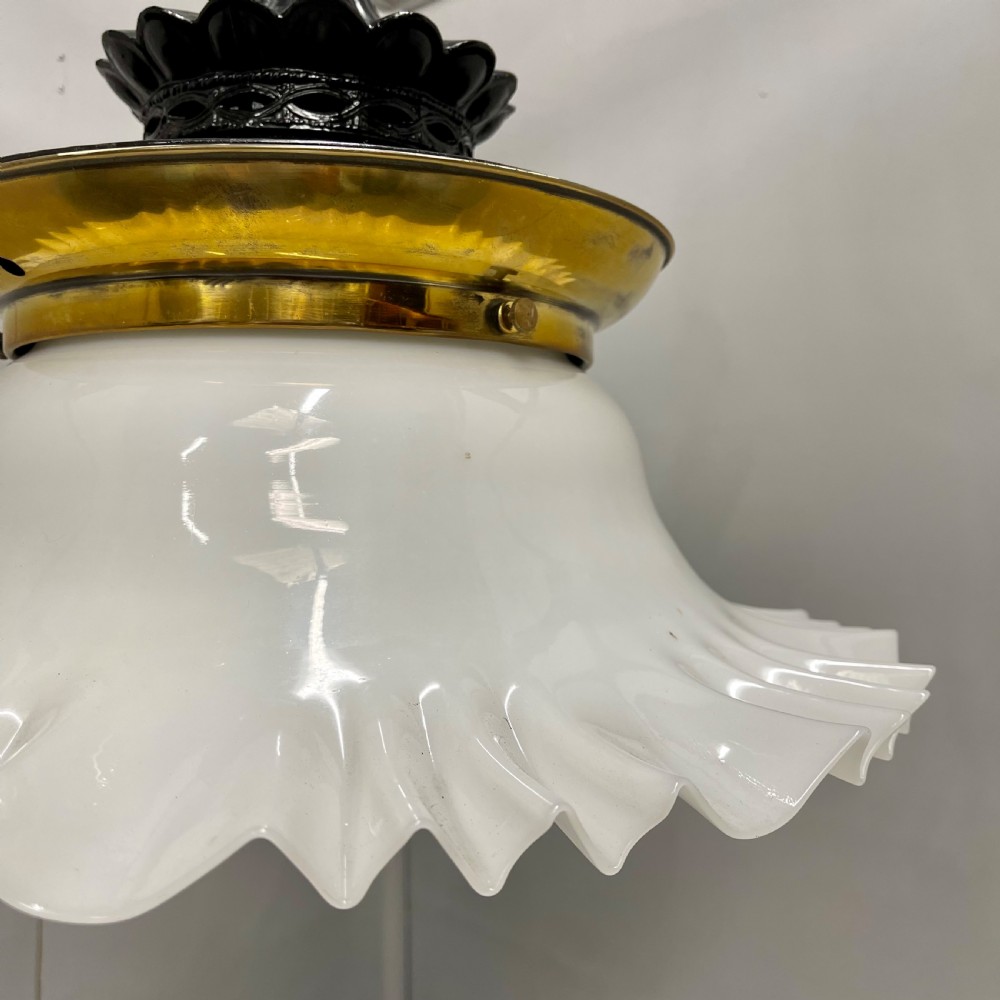 Large Victorian hanging pendant light with milk glass shade  View V