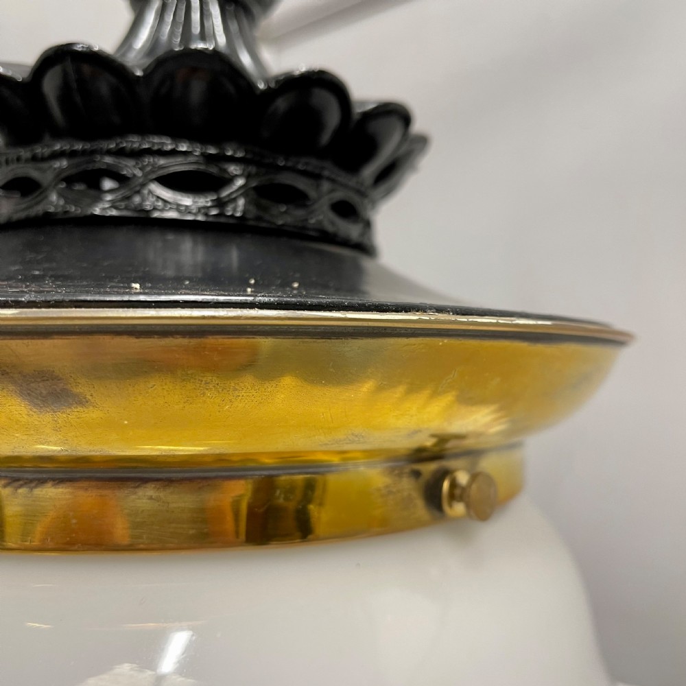 Large Victorian hanging pendant light with milk glass shade  View VII