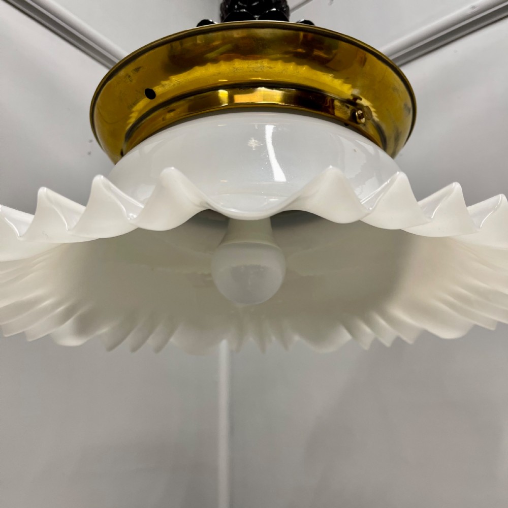 Large Victorian hanging pendant light with milk glass shade  View IX