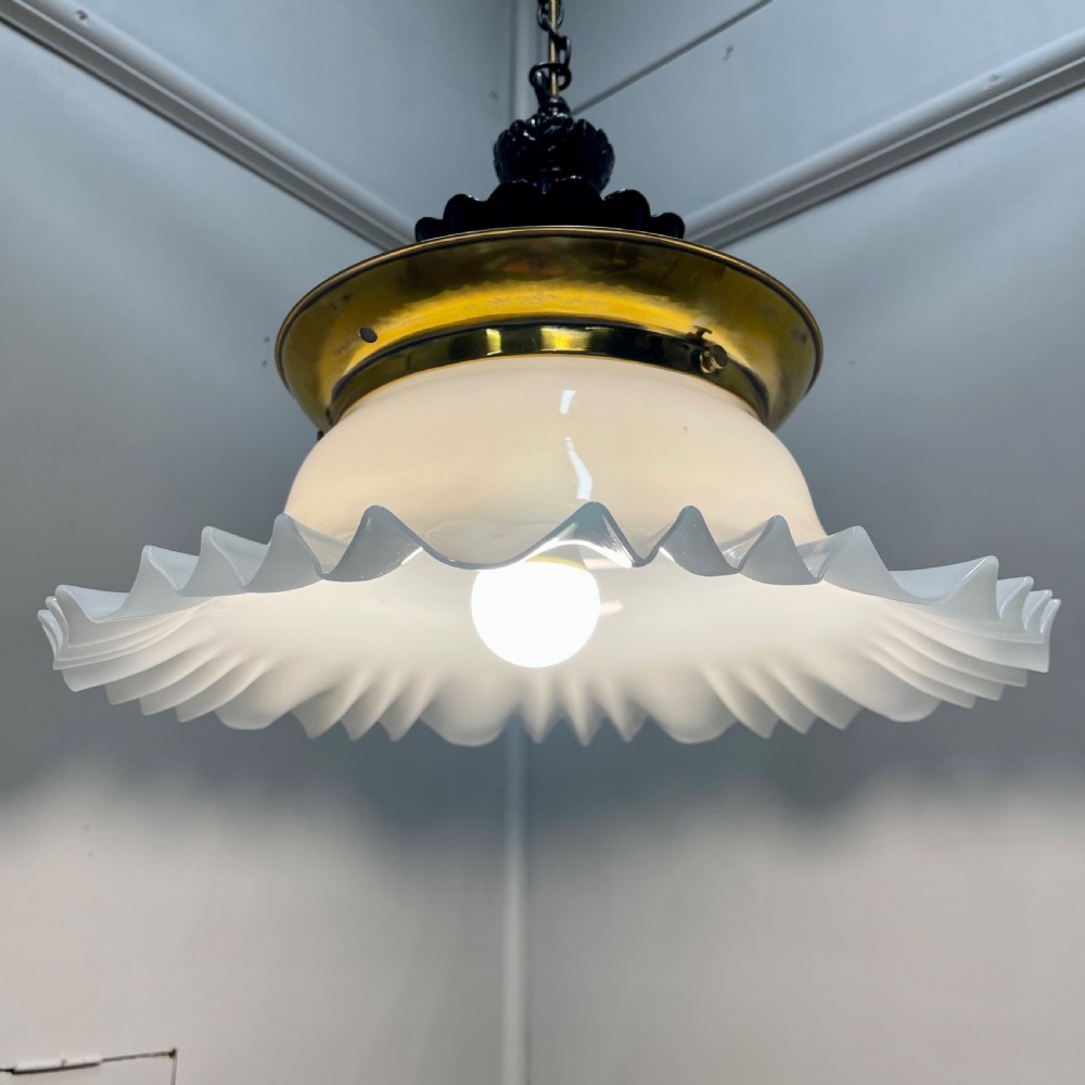 Large Victorian hanging pendant light with milk glass shade  View X