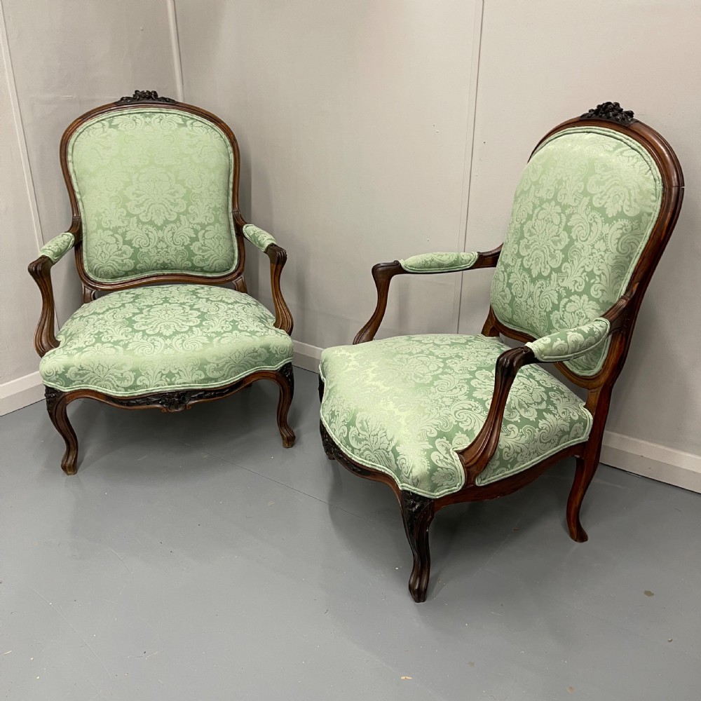 Large pair of newly upholstered French armchairs