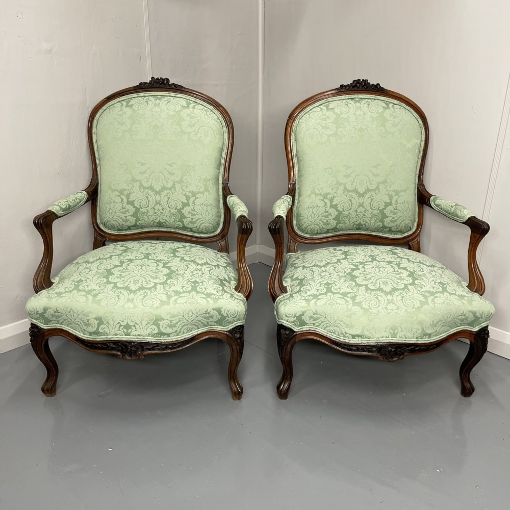 Large pair of newly upholstered French armchairs View III