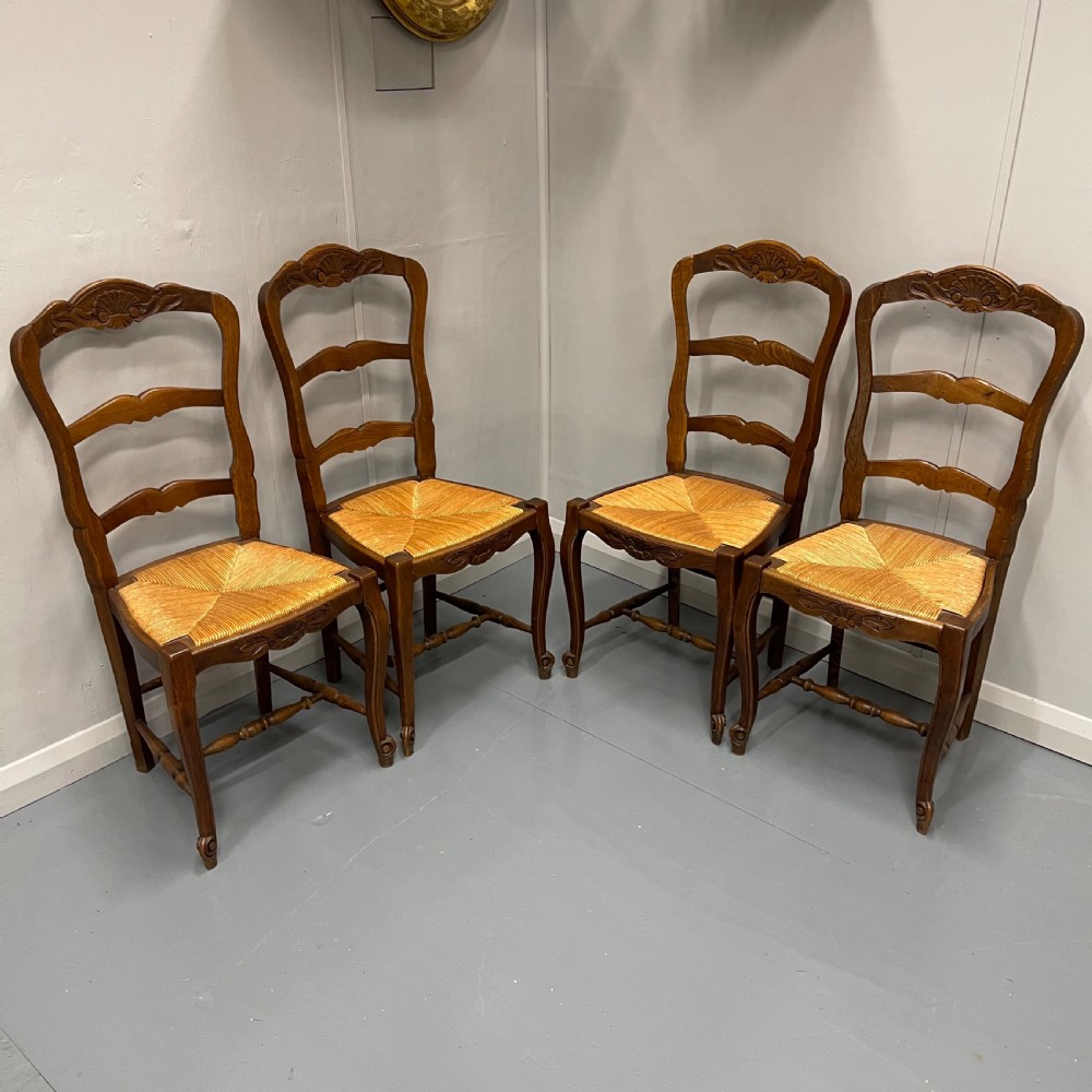 Set of 4 French oak rush seat chairs