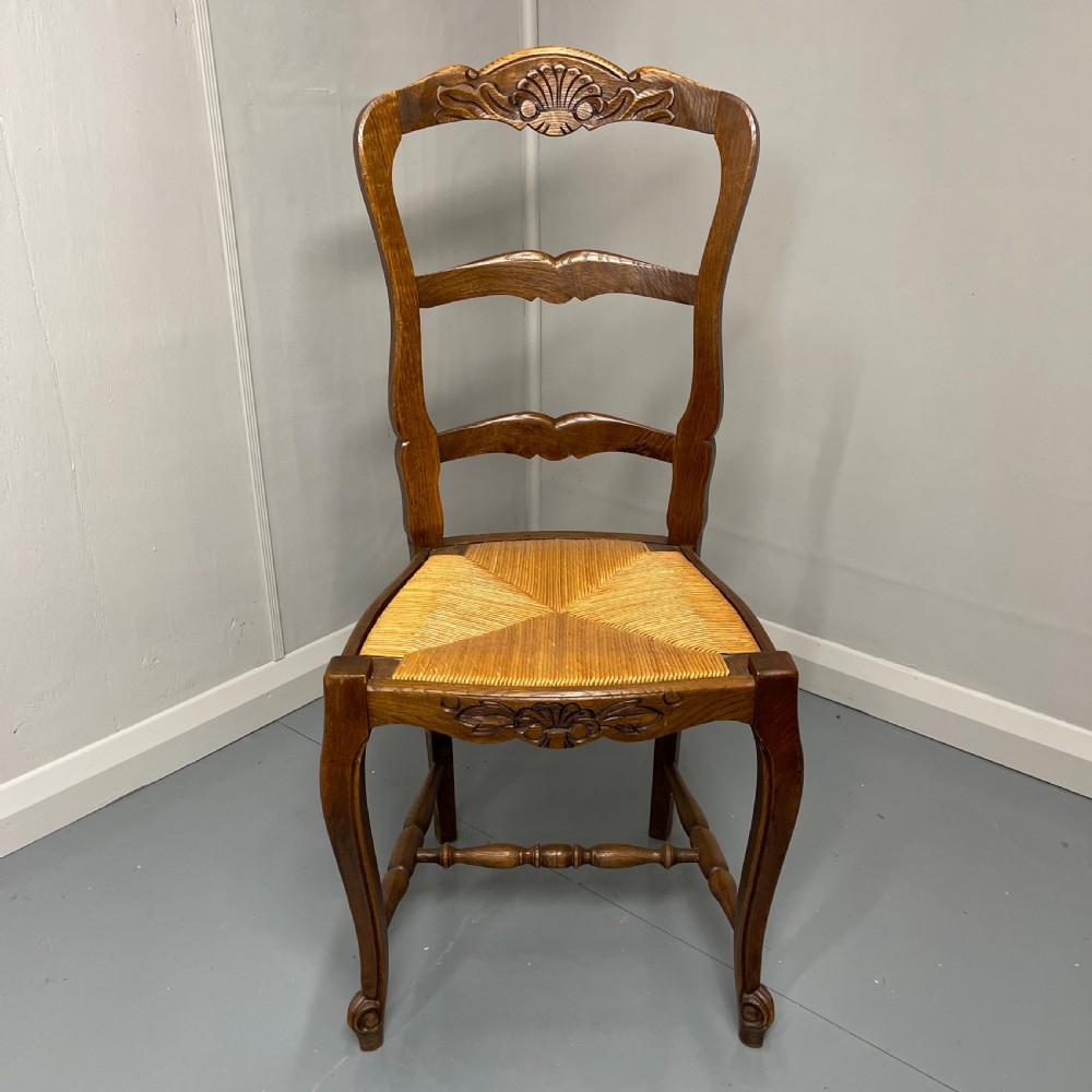Set of 4 French oak rush seat chairs View II
