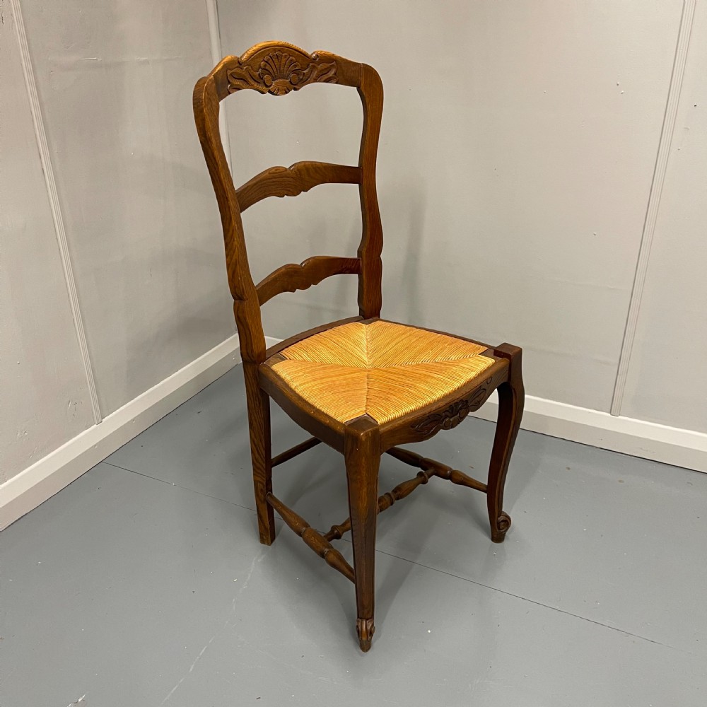 Set of 4 French oak rush seat chairs View III