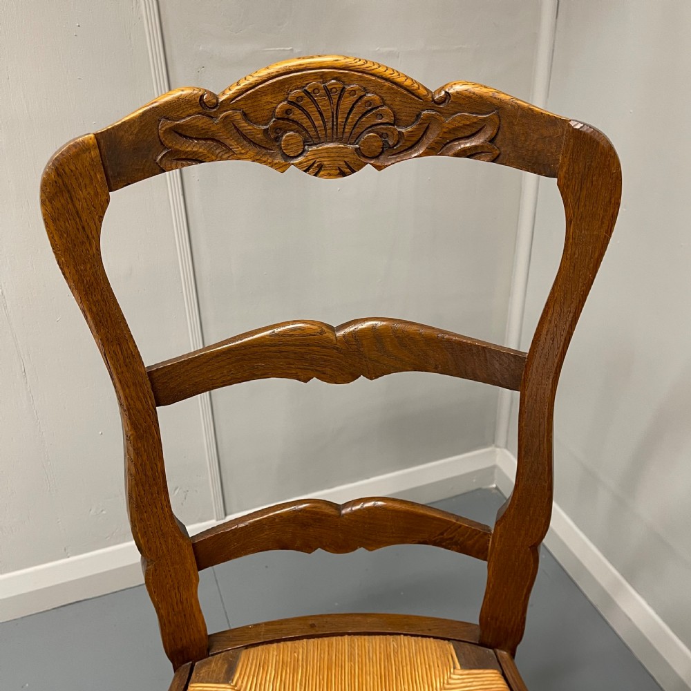 Set of 4 French oak rush seat chairs View IV