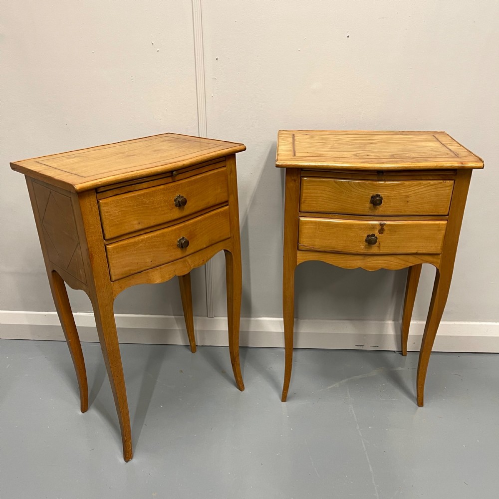 Pair of French ash inlaid bedside lamp tables View X