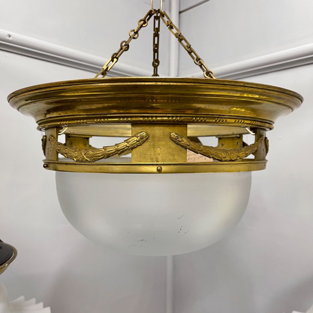 French Empire brass & frosted glass hanging shade View VI