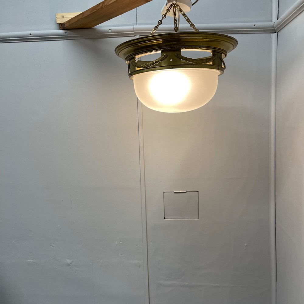 French Empire brass & frosted glass hanging shade View VII