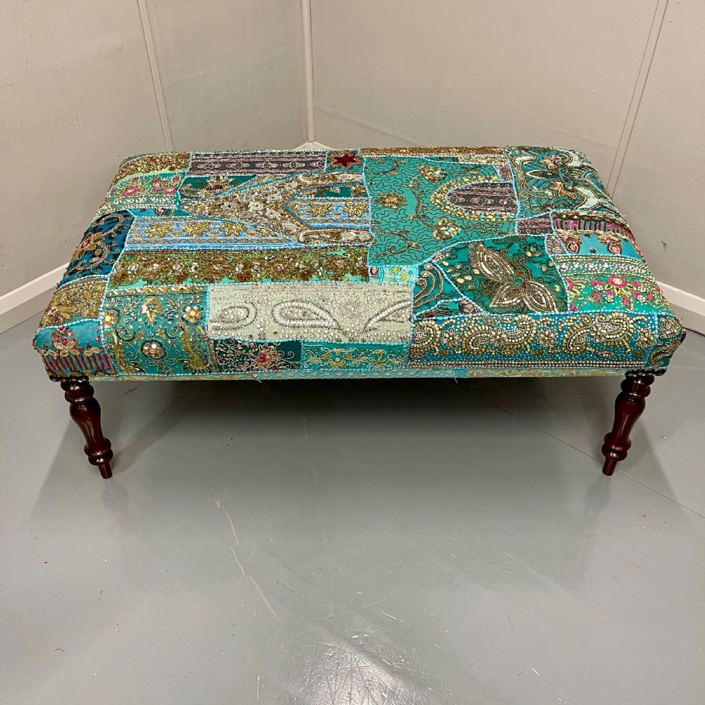 Large Indian patchwork tapestry footstool View VII