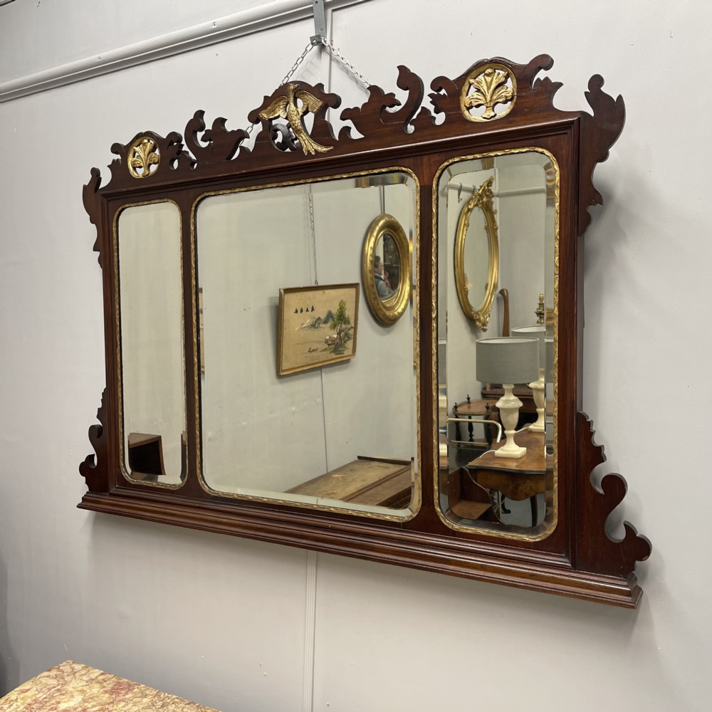 Unusual George II triple plate parcel gilt over mantle mirror View II