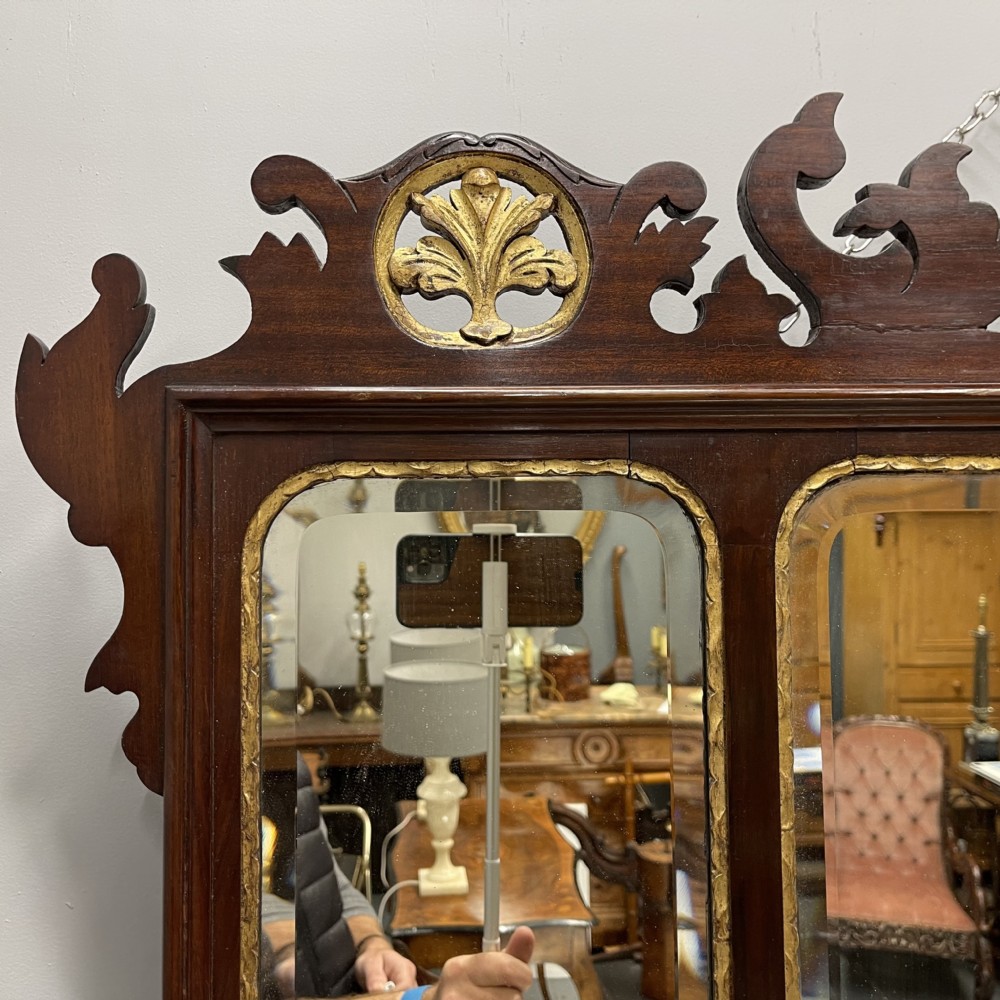 Unusual George II triple plate parcel gilt over mantle mirror View V