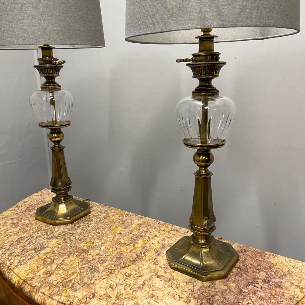 Pair of brass and cut glass table lamps View VIII