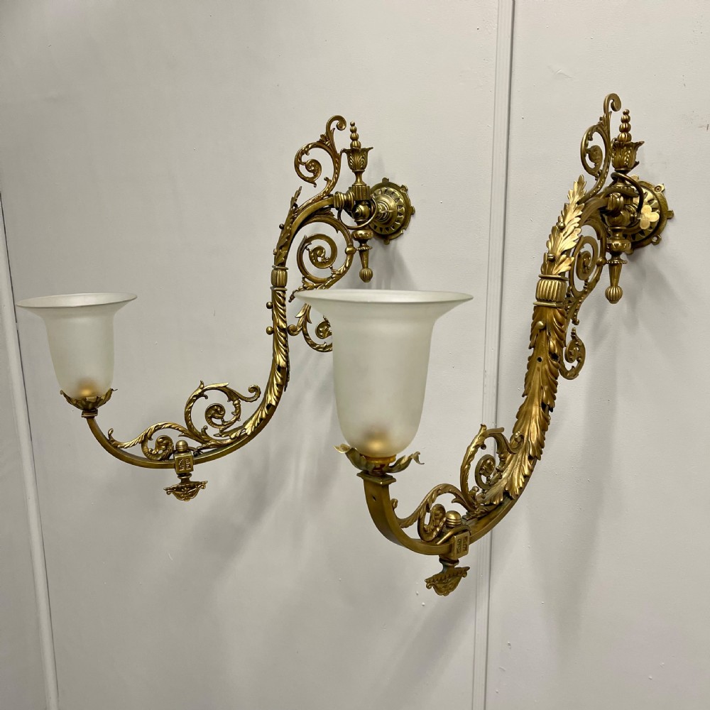 Pair of Victorian brass adjustable wall lights View II