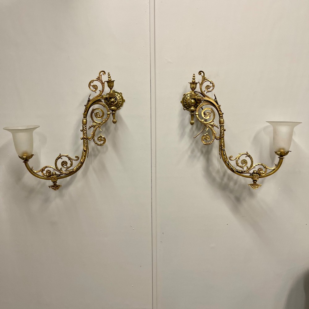 Pair of Victorian brass adjustable wall lights View III