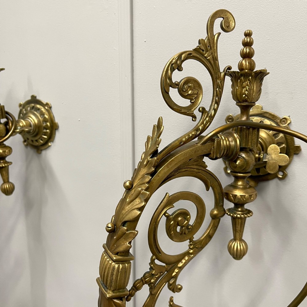 Pair of Victorian brass adjustable wall lights View VIII