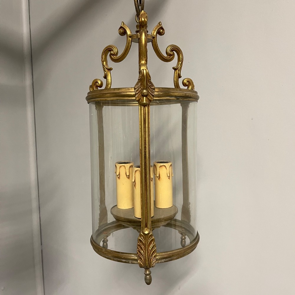 Pair of French brass cylinder hanging lanterns View III