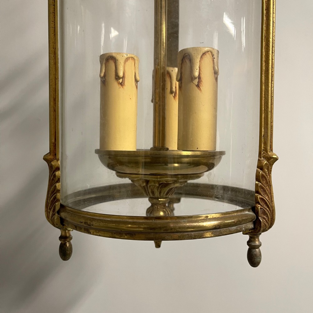 Pair of French brass cylinder hanging lanterns View V