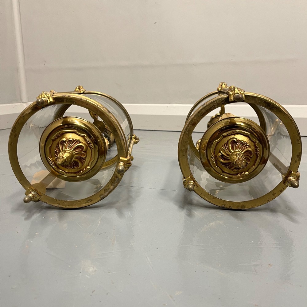 Pair of French brass cylinder hanging lanterns View VII