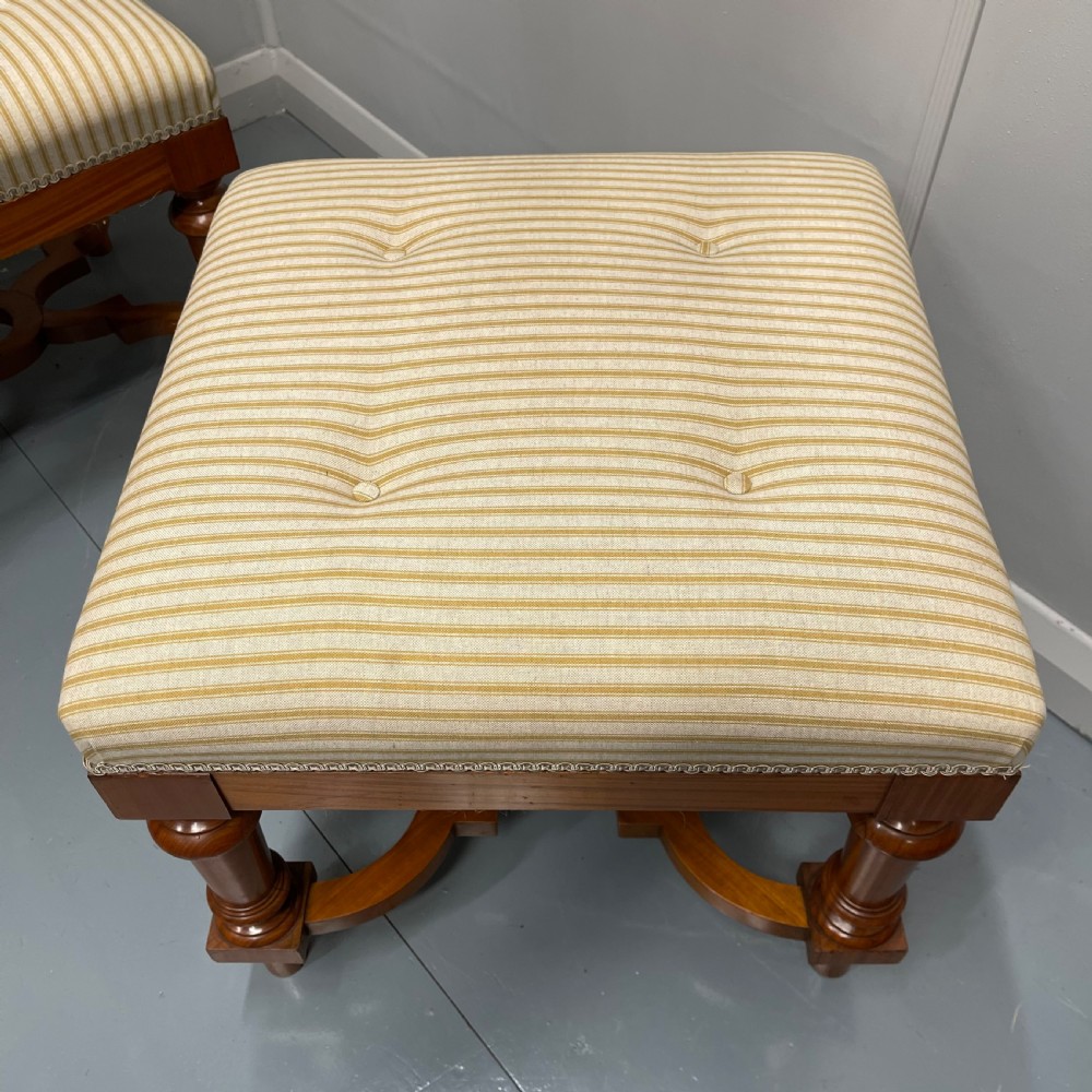 Pair of French satinwood stools with buttoned ticking stripes View IX
