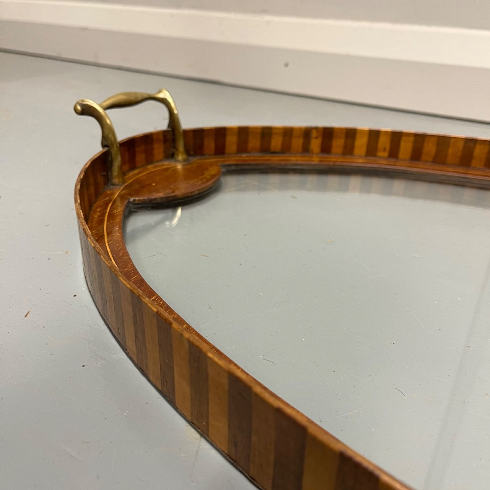 Banded oval glass tray with brass handles, inc p&p  View II